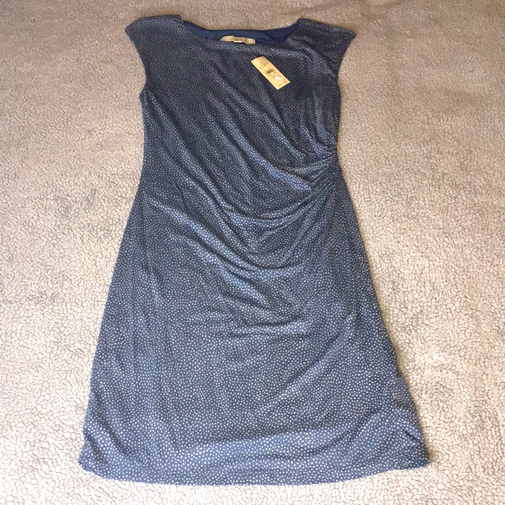 LOFT Petite Blue & White Side Ruched Dress XSmall 💙NWT!